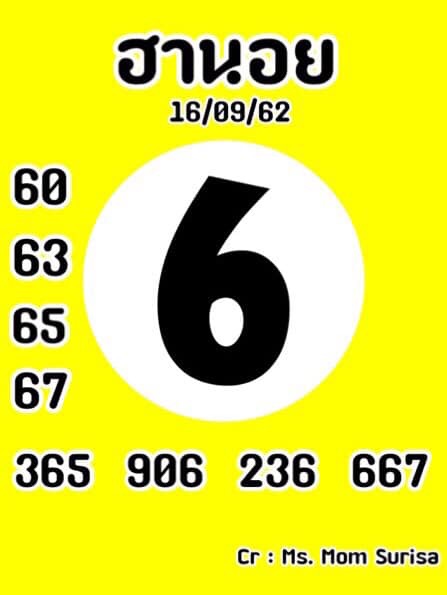 แนวทางหวยฮานอย 16/9/62