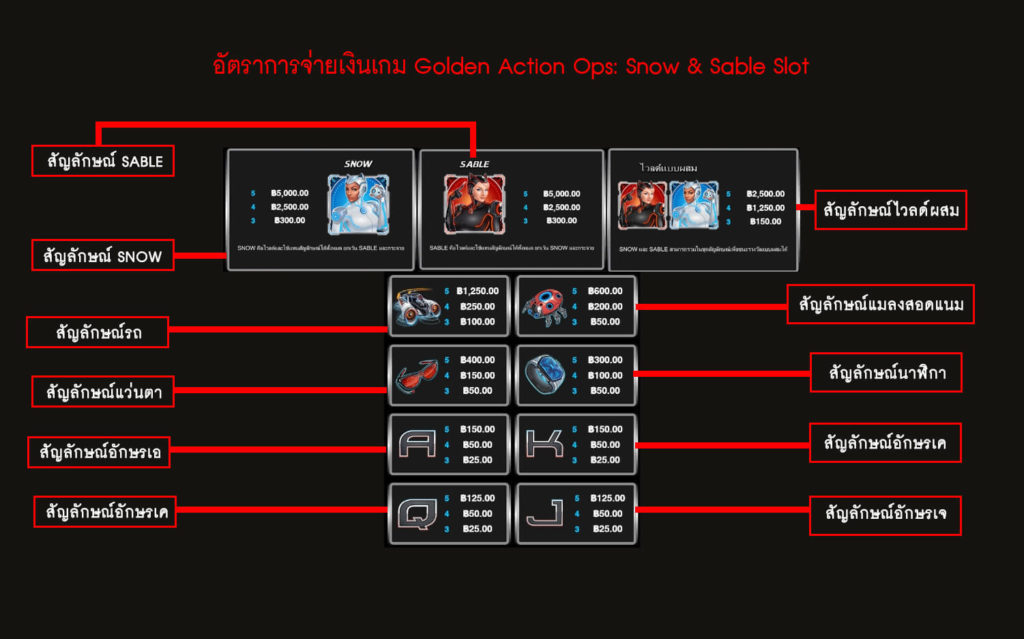 อัตราการจ่ายเงินของเกมสล็อตแอ็คชั่นปฏิบัติการ สโนว์ และ เซเบล