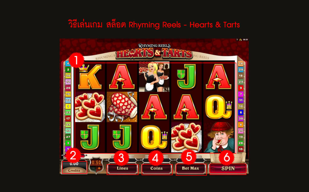 กฎกติกา วิธีเล่นสล็อต Rhyming Reels - Hearts & Tarts Slot