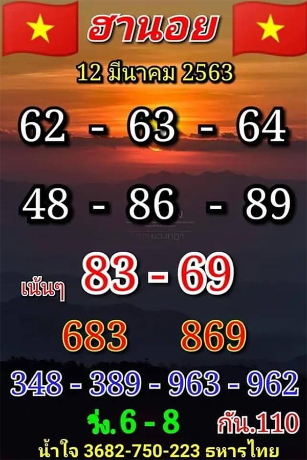 หวยฮานอย 12/3/63 ชุด17