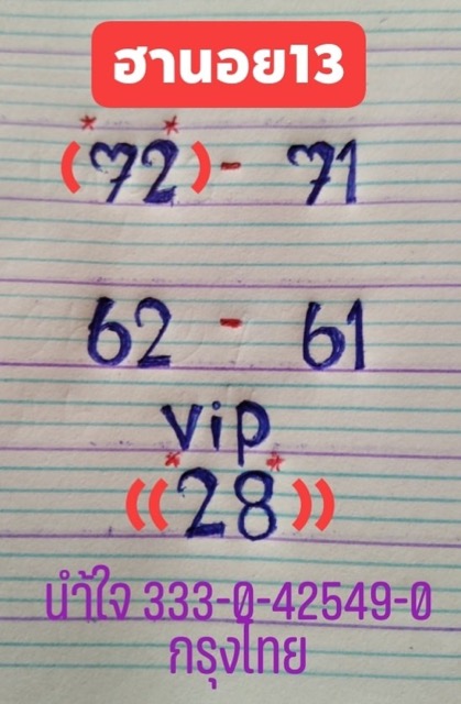 หวยฮานอย 13/3/63 ชุด7