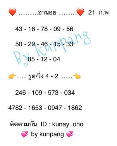 หวยฮานอย 21/2/63 ชุด6