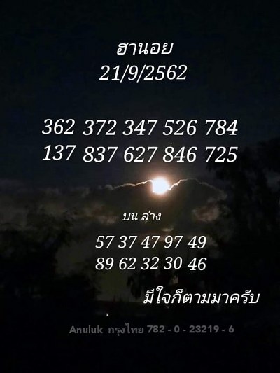 หวยฮานอย 21/9/62