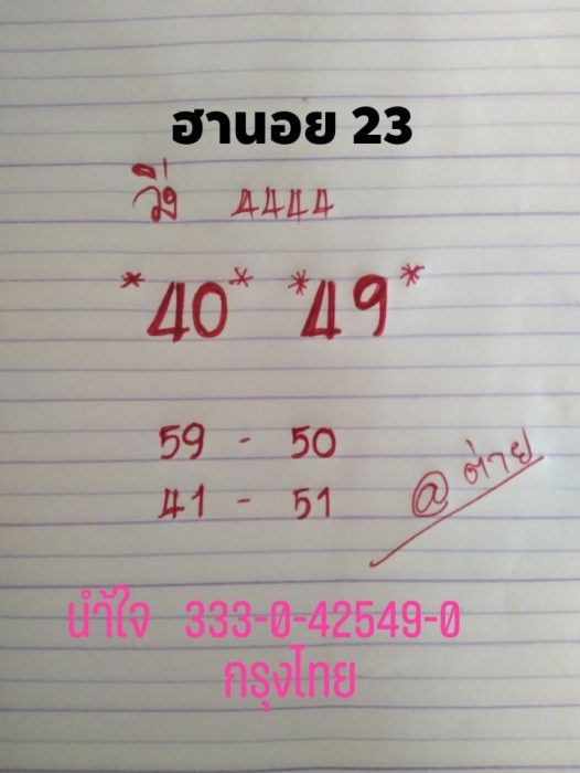 หวยฮานอย 23/9/62