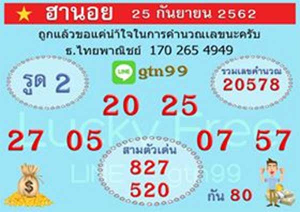 หวยฮานอย 25/9/62