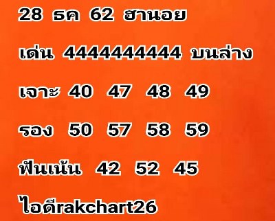 หวยฮานอย 28/12/62 ชุด18