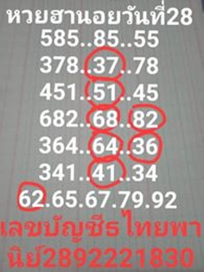 หวยฮานอย 28/12/62 ชุด6
