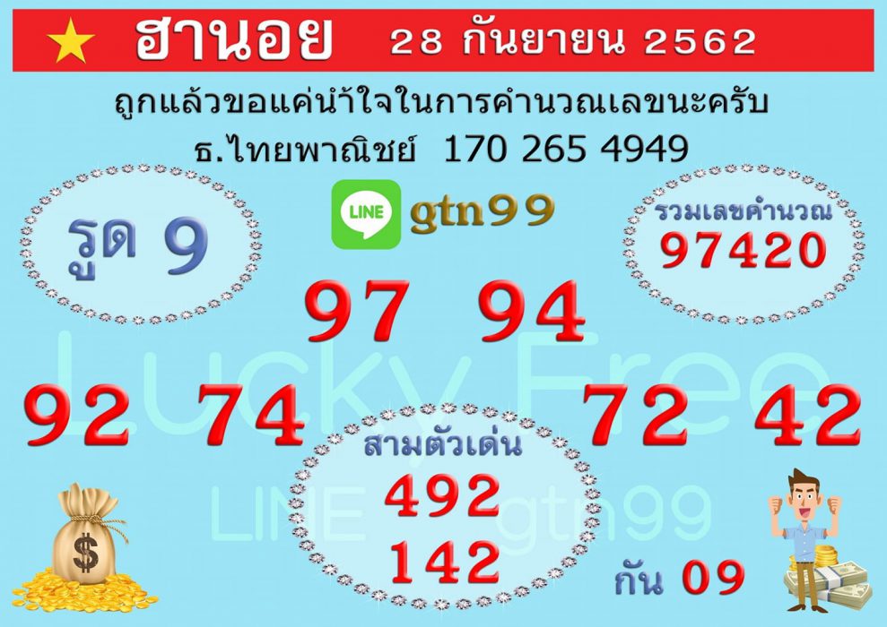 หวยฮานอย 28/9/62