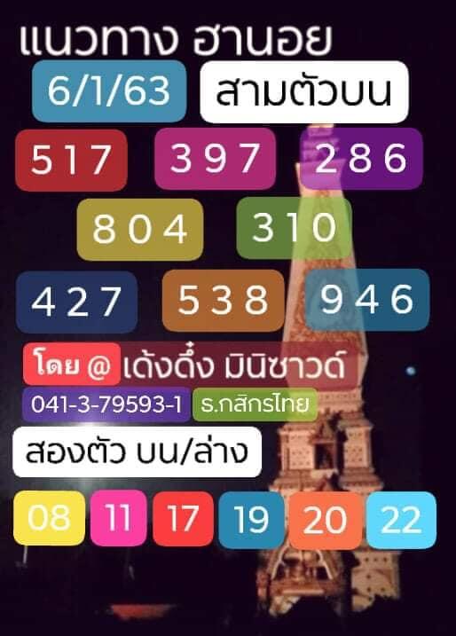 หวยฮานอย 6/1/63 ชุด8
