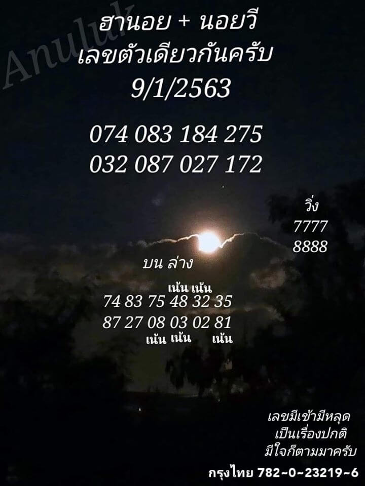 หวยฮานอย 9/1/63 ชุด12