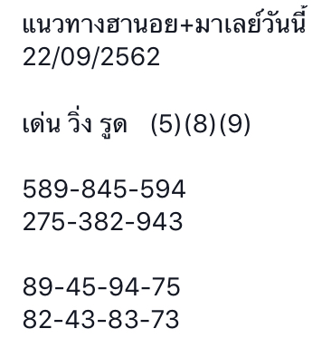 หวยฮานอย 22/9/62