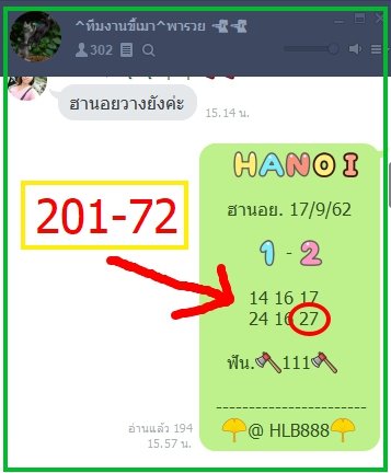 แนวทางหวยฮานอย 18-9-62